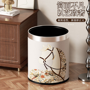Horse Pattern Leather Trash Can Cylindrical Large Capacity Indoor Use For Living Room Bedroom Bathroom - Product Image 5