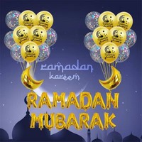 Ensemble de ballons de Ramadan de 16 pouces, ballons décorés de confettis, lettres en aluminium en forme de lune, kit de ballons RAMADAN MUBARAK