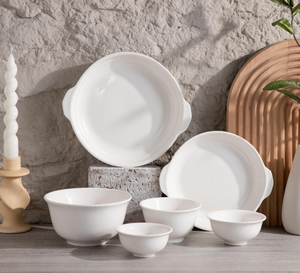 Custom <b>White</b> Porcelain Plates & Bowls with Handle, Durable Ceramic Dinnerware for Restaurant, Catering, Kitchen, Bulk Wholesale - Product Image 1