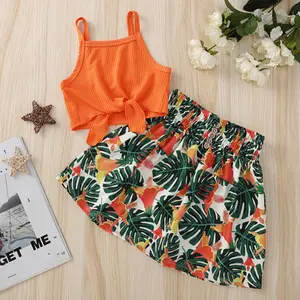 Conjunto de ropa de verano para niñas, camiseta, faldas, 2 uds., ropa floral para bebé, naranja, 2022