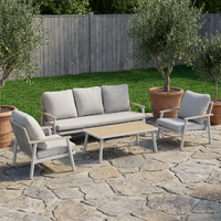 Ensemble de mobilier d'extérieur 4 pièces pour terrasse de appartement, en rotin PP, canapé de conversation moderne, cadre blanc, accoudoirs effet bois