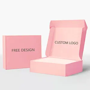Küçük iş için özel Logo pembe nakliye kutuları ambalaj hediye kutuları için küçük oluklu mailler karton kutular
