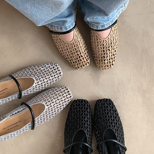 XINZI pioggia estate Hallow Out scarpe da balletto Mary Janes tessuto in vera pelle 2cm tacco basso donne treccia <span class=keywords><strong>ballerine</strong></span> per le signore - Product Image 2