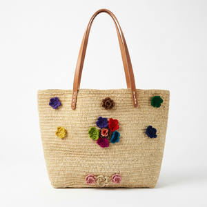 Sac fourre-tout bohème en raphia tissé à la main avec broderie florale, fermeture ouverte, doublure en coton, résistant à l'eau, sac à bandoulière pour femme - Product Image 2