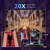 Cámara de Video PTZ con Zoom Óptico 20X, Seguimiento por IA 4K, Micrófono para Conferencias, Ideal para Grandes Reuniones