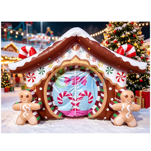 Tente gonflable commerciale <span class=keywords><strong>rose</strong></span> en forme de maison de Noël, Grotte du Père Noël avec château rebondissant pour la décoration extérieure des fêtes - Product Image 6
