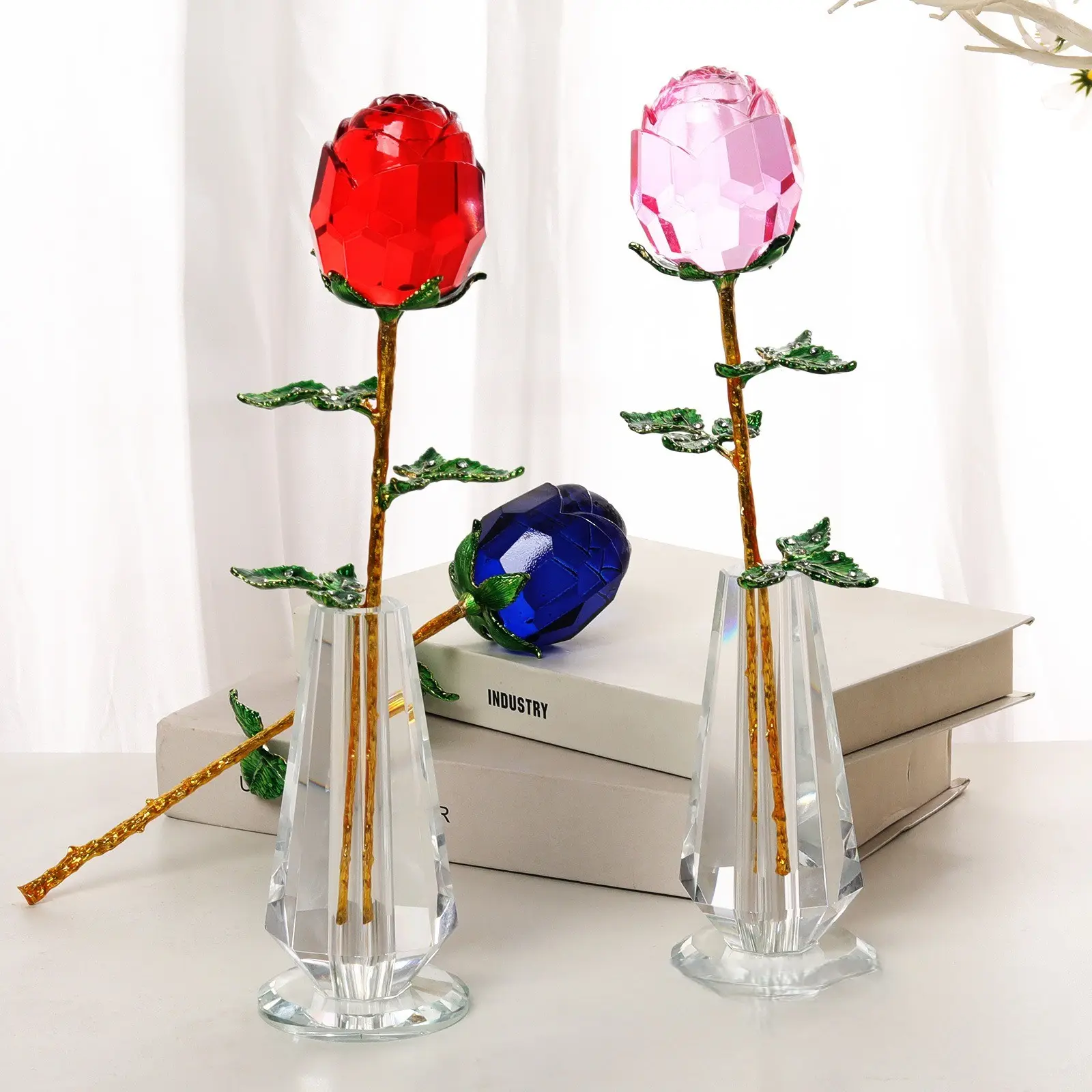 Basit ışık lüks stil kristal el sanatları masa oturma odası dekorasyon kristal gül tomurcuk gül gül gül çiçekler