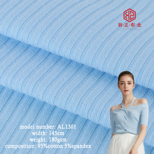 New Product Fabric 180 GSM 4*3 Rib Knit Fabric 95% Cotton 5% Spandex Elastic Rib Knit Fabric for Tops