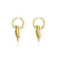 Boucles d'oreilles pendantes tendance Double Étoile Huggie avec pierres CZ pavées en ton doré pour la mode Y2K et les tenues de festival
