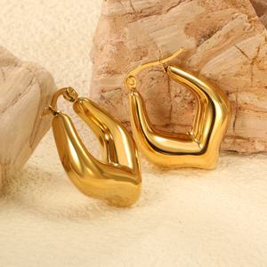 Pendientes de Aro Huggie en Forma de U con Burbujas Gruesas y Modernas, Chapados en Oro de 18K, de Acero Inoxidable para Mujer, con Cuentas Redondas Huecas - Product Image 2