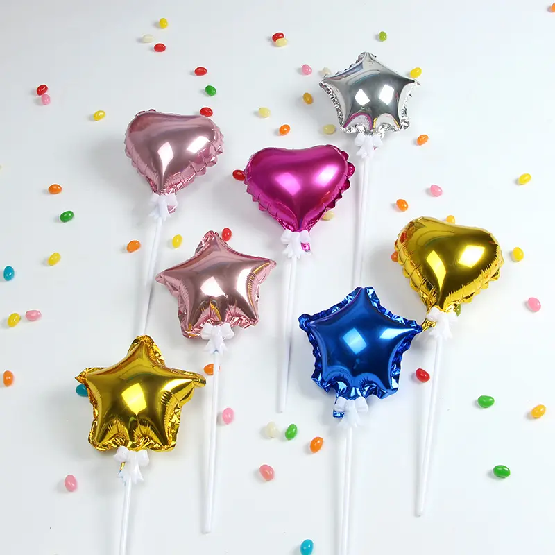 New Festival Party Supplies Aluminium Film Balloon Cake Toppers Love Heart Balloon Cupcake Toppers