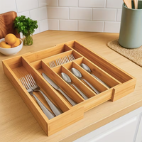 Organisateur de tiroir de cuisine pliable multifonctionnel en bambou moderne à 5 niveaux - Plateau à couverts pour le rangement des ustensiles de cuisine à la maison