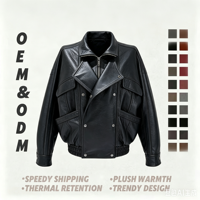 Veste en cuir de moto pour femme en peau de mouton texturée douce, coupe oversize, avec plusieurs revers et grandes poches, pour un confort quotidien