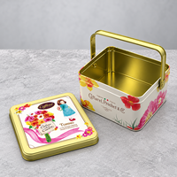 Boîte en métal carrée avec poignée 130x130x85mm, emballage personnalisé pour biscuits, bonbons, chocolat, cadeaux, vente en gros, fabricant OEM