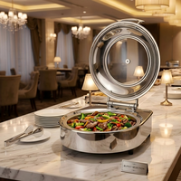 LIYUNDA 6L Runder Chafing Dish Buffet-Set Edelstahl Luxus Speisenwärmer-Set mit Elektrischer Heizplatte Hydraulischer Deckel