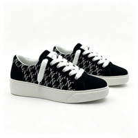 Baskets décontractées pour femmes à imprimé monogramme noir et blanc, lacets moelleux, bout rond, à lacets, plateforme