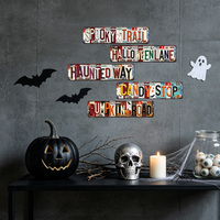 Lot de 5 plaques métalliques plates 2D vintage pour Halloween, style plaque d'immatriculation, avec motifs fantôme, citrouille et chauve-souris, pour décoration murale de jardin