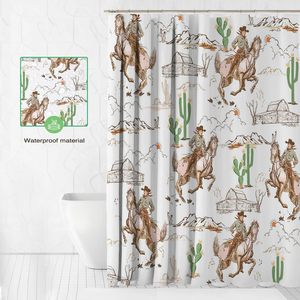 ม่านห้องน้ำคาวบอยตะวันตกวัสดุทำจากวัสดุ Peva มีขี่ม้าและแคคตัสในทะเลทรายสำหรับตกแต่งบ้าน - Product Image 2