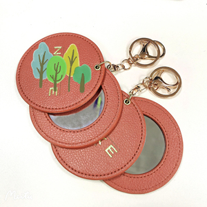 Promotion Custom Logo Makeup Keychain Mirror Pu Leather HD Glass Custom Travel Pocket Mirrors for Women Girls
