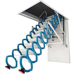 Échelle de grenier moderne en alliage d'aluminium de haute qualité, pliante, électrique, télescopique, avec main courante, capacité 300 kg, extension 10 pieds - Product Image 1