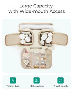 Soft Quilted Travel Makeup <b>Bag</b> <b>Large</b> Capacity Multi <b>Compartment</b> Handheld Cosmetic Organizer Portable Wash <b>Toiletry</b> Storage <b>Bag</b> - Product Image 6
