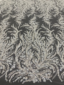 White Latest Arrival <strong>Heavy</strong> Beaded Sequin Wedding Dress <strong>Lace</strong> <strong>Fabric</strong> Embroidery White 3D Sequin Beads Bridal Dress <strong>Lace</strong> <strong>Fabric</strong> - Product Image 4