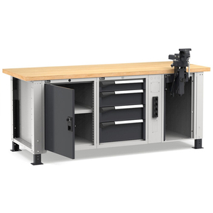 Banco de trabajo regulable Fami Master 200cm en color gris con 4 cajones, armario, tornillo y 4 enchufes - Product Image 1