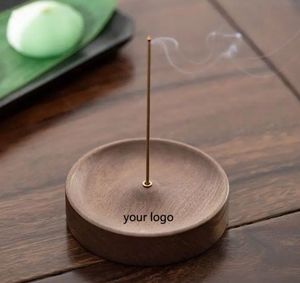 Custom Logo Black Walnut Soild Wood Round Incense Burner Base Stick Holder for Home Decor Aromatic Gift - Product Image 2