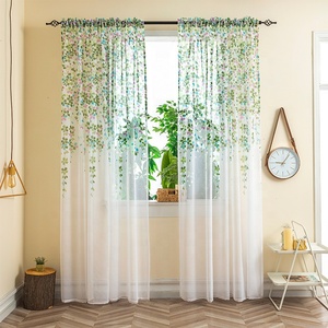 Cortinas translúcidas al por mayor con bolsillos para varillas, diseño floral naranja, de tul y voile, para sala de estar de estilo rústico moderno - Product Image 5
