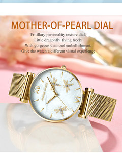 Reloj de cuarzo para mujer, esfera de libélula, correa de cuero, reloj de pulsera analógico redondo, estilo joyería de moda - Product Image 3