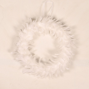 White Handmade Eco-Friendly Feather Christmas Decoration Wreath 30cm Indoor <b>Door</b> Hanging Modern Yellow <b>Light</b> Artificial Flower - Product Image 2
