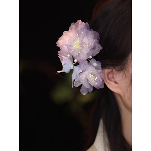 Handmade Silk Hair <b>Clip</b> Purple Floral Side <b>Clip</b> Women Headdress Yunnan Origin Manual Crafted Tang Dynasty Style - Product Image 2