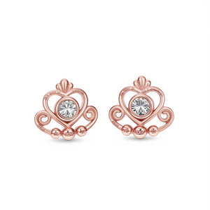Orecchini a cuore in oro rosa con montatura rotonda in zirconi per donna, regalo romantico, gioielli alla moda - Product Image 1