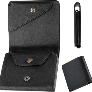 Petit portefeuille en cuir véritable, porte-monnaie fin avec blocage RFID pour hommes, femmes, unisexe, couleur noire et orange - Product Image 5