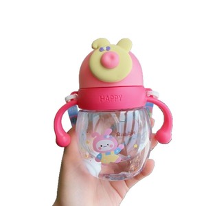 Gobelet d'apprentissage Kawaii pour enfants 330 ml, anti-fuite, réutilisable, sans BPA, bouteille d'eau en plastique pour enfants avec paille/poignée - Product Image 5