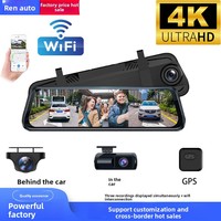 Caméra de tableau de bord 4K avec écran rétroviseur 10 pouces, streaming multimédia, triple enregistrement sur un seul écran, WIFI, vision nocturne, navigation GPS