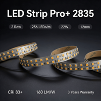 Bande LED Pro+ 2835 2 rangées 256 LED/m 24V 22W 4L 12mm Garantie 3 ans CRI 83+ 160LM/W
