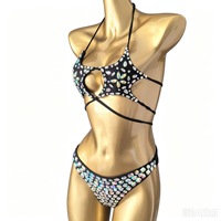 2027 Maillot de bain de luxe de créateur, style bikini, orné de strass brillants, pour la danse, les spectacles, les tenues de strip-teaseuse et les soirées étoilées