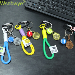 For Mini Vintage Fashion Gravure Printing Fan DIY Zinc Alloy Dripgym Fitness Rubber Sports Keyrings Tennis Racket Keychain