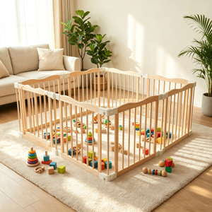 Parc de jeu pour bébé en bois Montessori, écologique, sûr et durable, avec panneau de porte, pour chambre/salon - Product Image 3