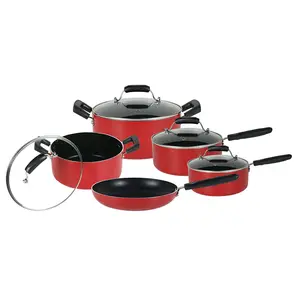 9 Piece Cookware Set Customized Logo Red Aluminum Non Stick Cookware Set With Samples