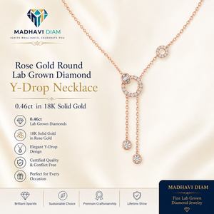 Collier en forme de Y avec diamant rond de 0,46 CT cultivé en laboratoire |   Bijoux de Mariage de Luxe en Or Rose Massif 18 carats - Product Image 1