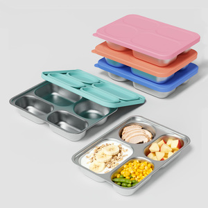 Nuovo Modello di Stoviglie per Bambini - <span class=keywords><strong>Prodotti</strong></span> per Neonati - Piatto in Acciaio Inox con Coperchio in Silicone, Riscaldabile, Antigoccia, Lavabile in Lavastoviglie - Product Image 4
