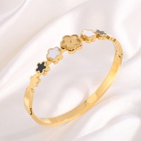 Bracelet jonc élastique à cinq feuilles, inaltérable, style européen classique, plaqué or 18 carats, géométrique, en ZIRCON et acier inoxydable