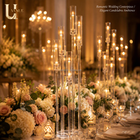 Candélabre en acrylique transparent à 5 bras avec abat-jour détachable, centre de table pour mariage, événement, banquet, fête