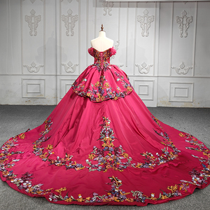 Robes de soirée parfaites, robe de bal en satin, robe de mariée à manches courtes et décolleté en cœur, fleurs 9960 - Product Image 6