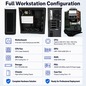 Station de travail tour 4 GPU CMP 170HX 64 Go, 7K62 256 Go DDR4, SSD NVMe 1 To, alimentation 2000 W, serveur de calcul IA - Product Image 4