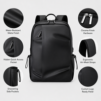 Sac à dos personnalisé résistant à l'eau avec poche cachée, sac à dos unisexe mat pour ordinateur portable avec poches latérales à cordon pour le bureau et les voyages
