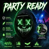 Masque lumineux LED noir en forme de V pour la fête d'Halloween, masque de danse à lumière froide, accessoire de cosplay effrayant, accessoire décoratif