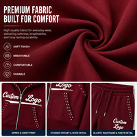Ensemble de survêtement personnalisé pour femme, comprenant un sweat à capuche court zippé orné de strass bordeaux et un pantalon de jogging à jambes larges